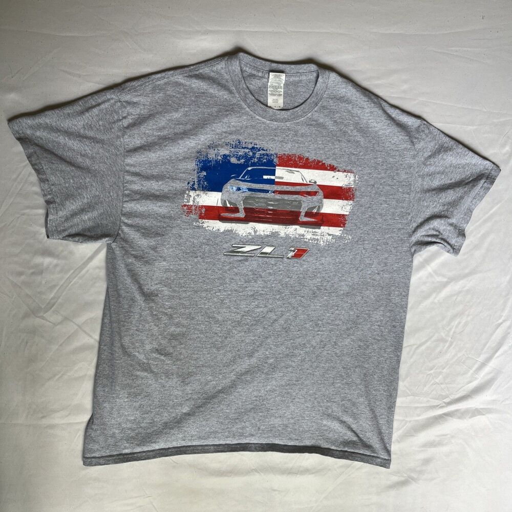Chevrolet Camaro ZL1 T Shirt Adult XL Gray American Flag Chevy Graphic Tee